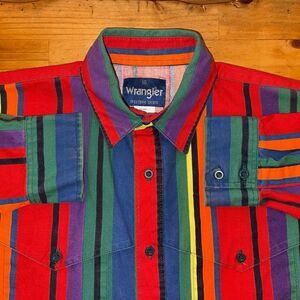 Wrangler Brushpopper Shirt Men 16 Vintage Striped Rockabilly‎ Western Cowboy 🤠